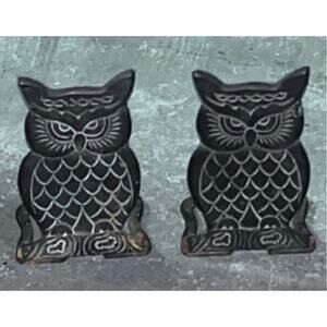 Vintage Brass Owl Folding Bookends Rustic 5" tall